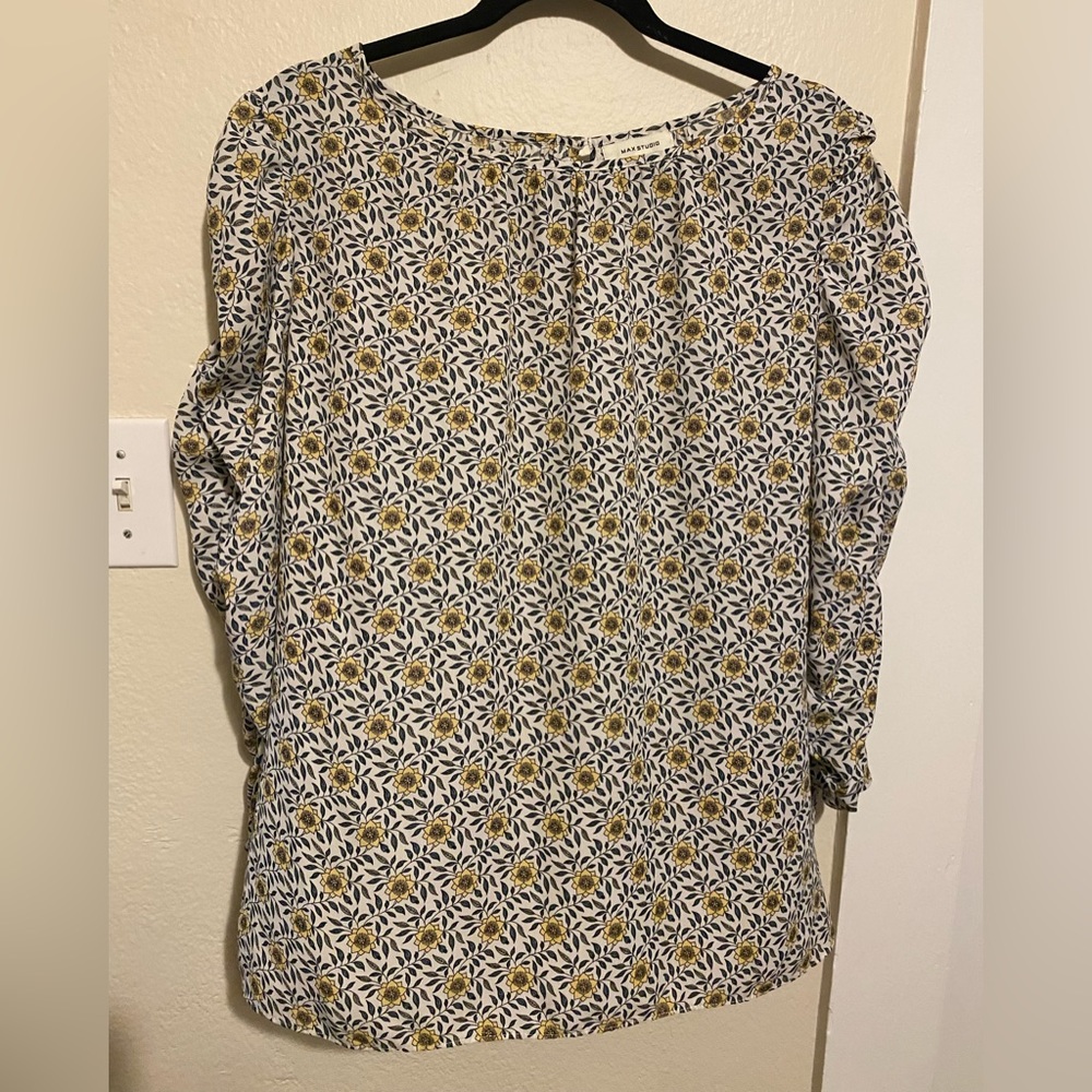 Max Studio Ruched Sleeve Floral Blouse